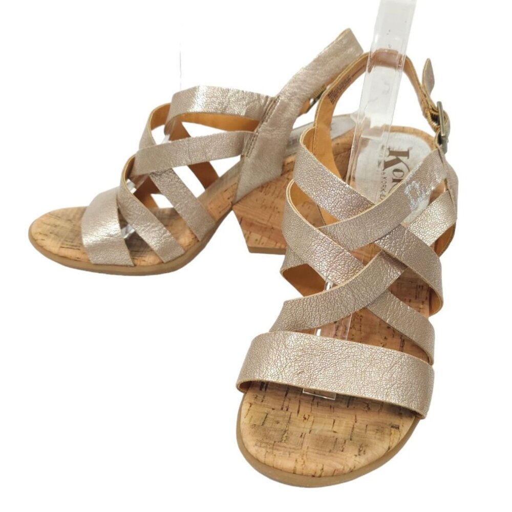 Kork Ease Korks Nedra Strappy Metallic Silver Sandal Womens Size 9 M Wedge Heel